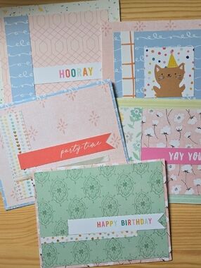 Handmade Happy Birthday Pastel Greeting Card Set - Pink, Green, Blue